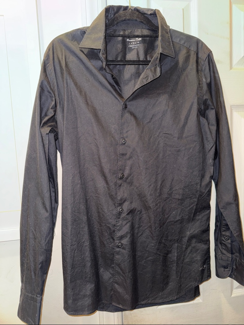 Massimo Dutti Black Men's Dress Shirt - Slim Fit Button-Up L